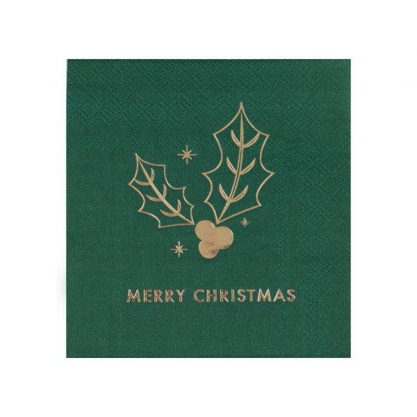 Sm� servietter - God Jul - Gr�nn/Gull - 16-pakning