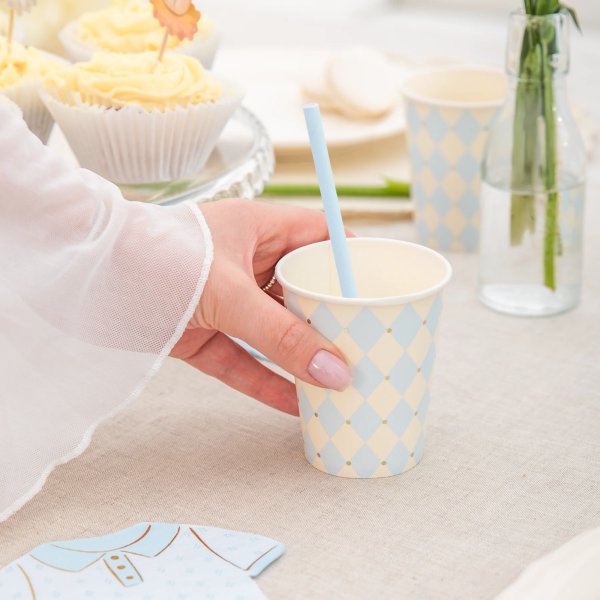 Papirkopper - Rutete - Bl�/Gull - 10-pakning