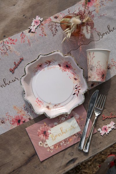 Papirtallerkener - Blomsterfarget elfenben - 10-pakning