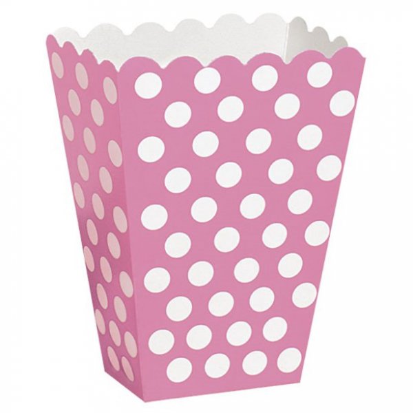 Popcornbokser - Rosa med hvite prikker - 8-pakning