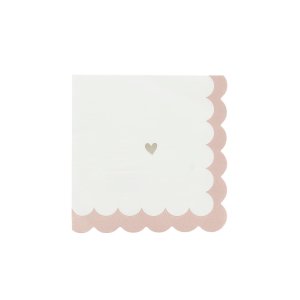 Papirservietter med hjerter - Rosa, hvit og gull - 33 cm, 16-pakning