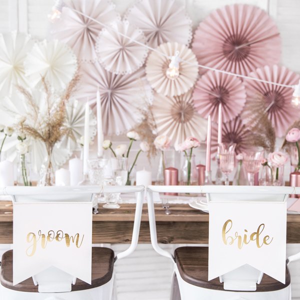 Stoldekorasjoner - Brud og brudgom - Hvit/Gull Stoldekorasjoner - Brud og brudgom - Hvit/Gull