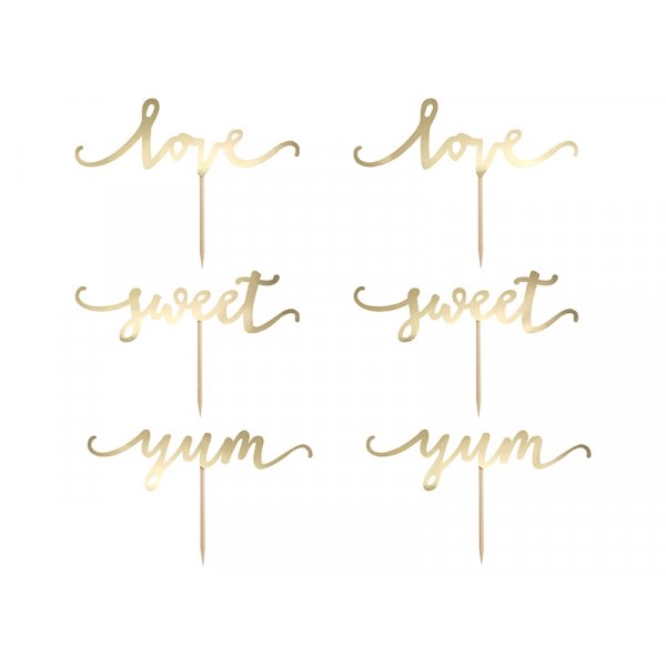 Kakepinner - Love Sweet Yum - Gull - 6-pakning Kakepinner - Love Sweet Yum - Gull - 6-pakning