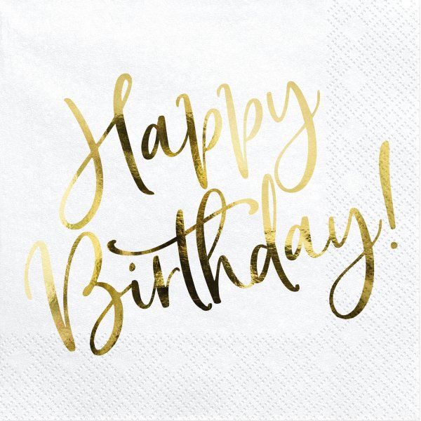 Servietter - Gratulerer med dagen - Hvit/Gull - 20-pakning