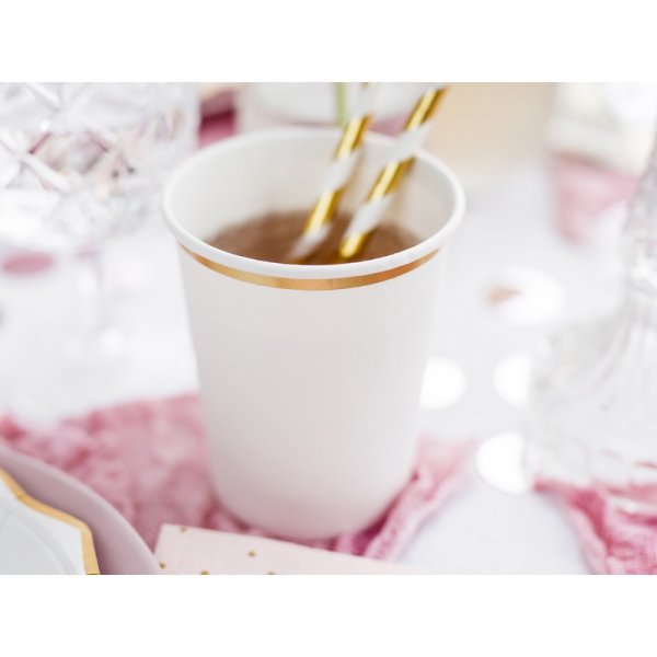 Papirkopper - Hvite med gullkant - 6-pakning