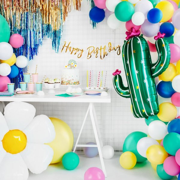 Folieballong - Kaktus med rosa blomster