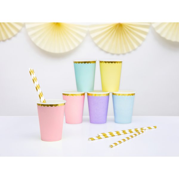 Papirkopper - Rosa - Gullkant - 6-pakning