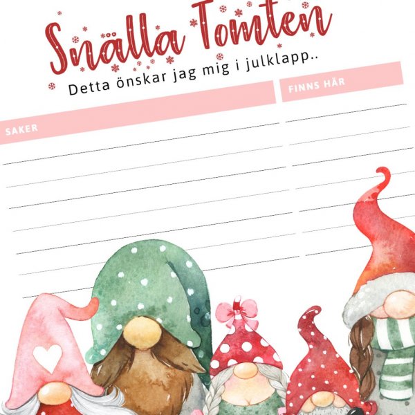 Ønskeliste - Julenissens venner - Rosa Ønskeliste - Julenissens venner - Rosa