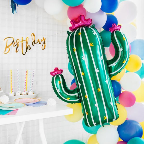 Folieballong - Kaktus med rosa blomster