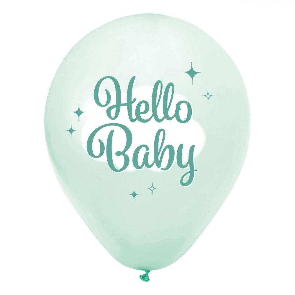 Ballonger Hello Baby mintgrønne 8-pakning – Ballonger med trykk, Ballonger