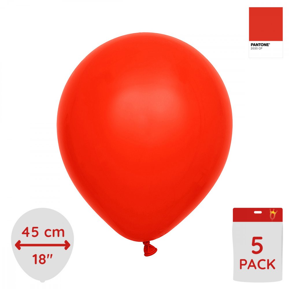Ballonger ensfargede - Premium 45 cm - Røde - 5-pakning - Kjempeballonger, Ballonger