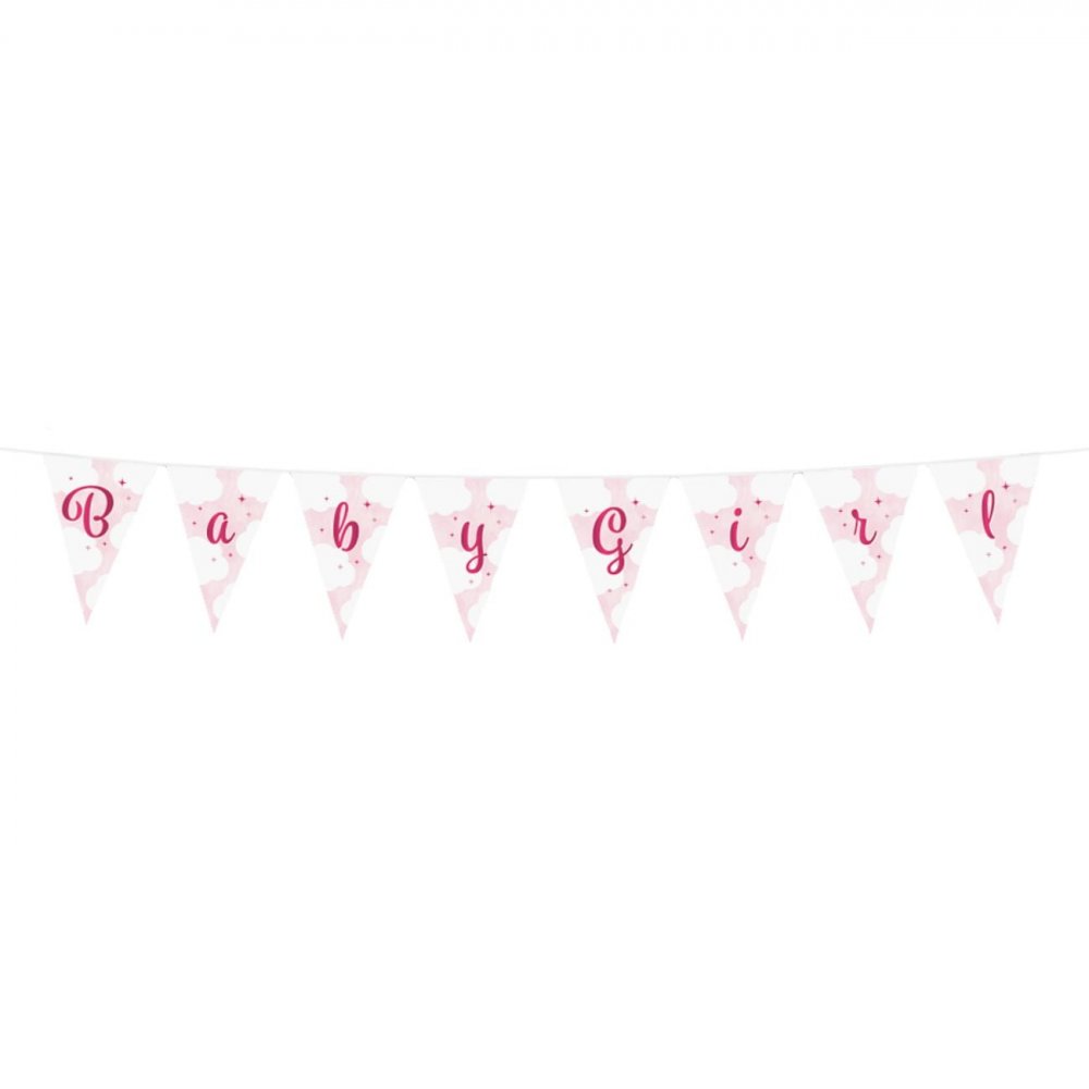 Girlander – Jentebaby – 2 m – Vimpler til babyshower, Pynt, Baby Shower