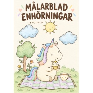 Fargeleggingsside - Enhjørning - 8 motiver - A4 Fargeleggingsside - Enhjørning - 8 motiver - A4