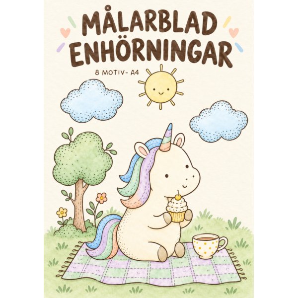 Fargeleggingsside - Enhjørning - 8 motiver - A4 Fargeleggingsside - Enhjørning - 8 motiver - A4