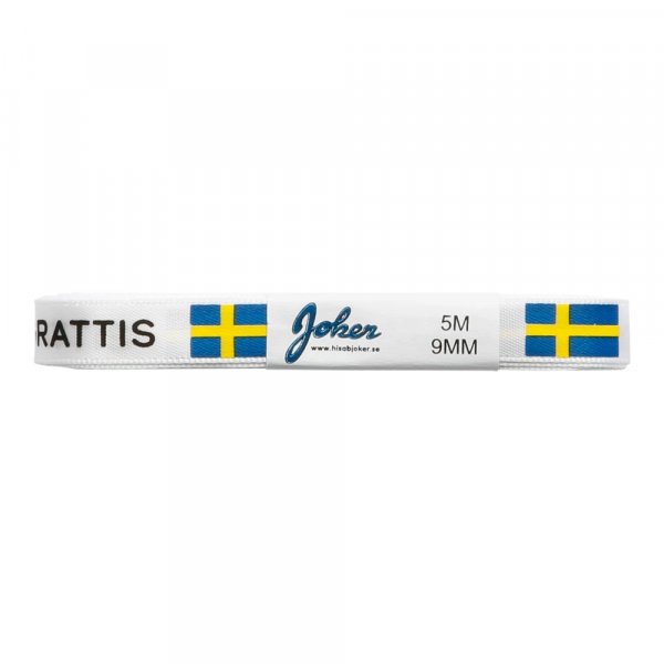 Silkebånd - Sverige - Hvitt med svensk flagg - 5m Silkebånd - Sverige - Hvitt med svensk flagg - 5m