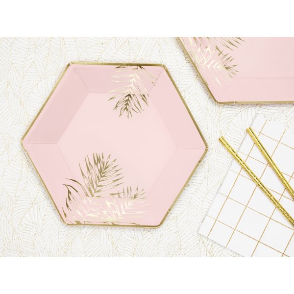 Papptallerkener - Blader - Rosa/Gull - 6-pakning Papptallerkener - Blader - Rosa/Gull - 6-pakning