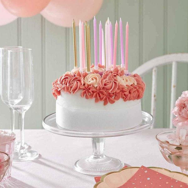 Lange kakelys - Gull/rosa miks - 16-pakning