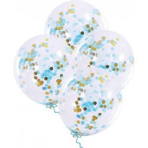 Konfettiballonger - Lyseblå/Gull - 4-pakning Konfettiballonger - Lyseblå/Gull - 4-pakning