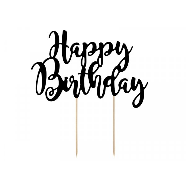 Cake Topper - Happy Birthday - Svart