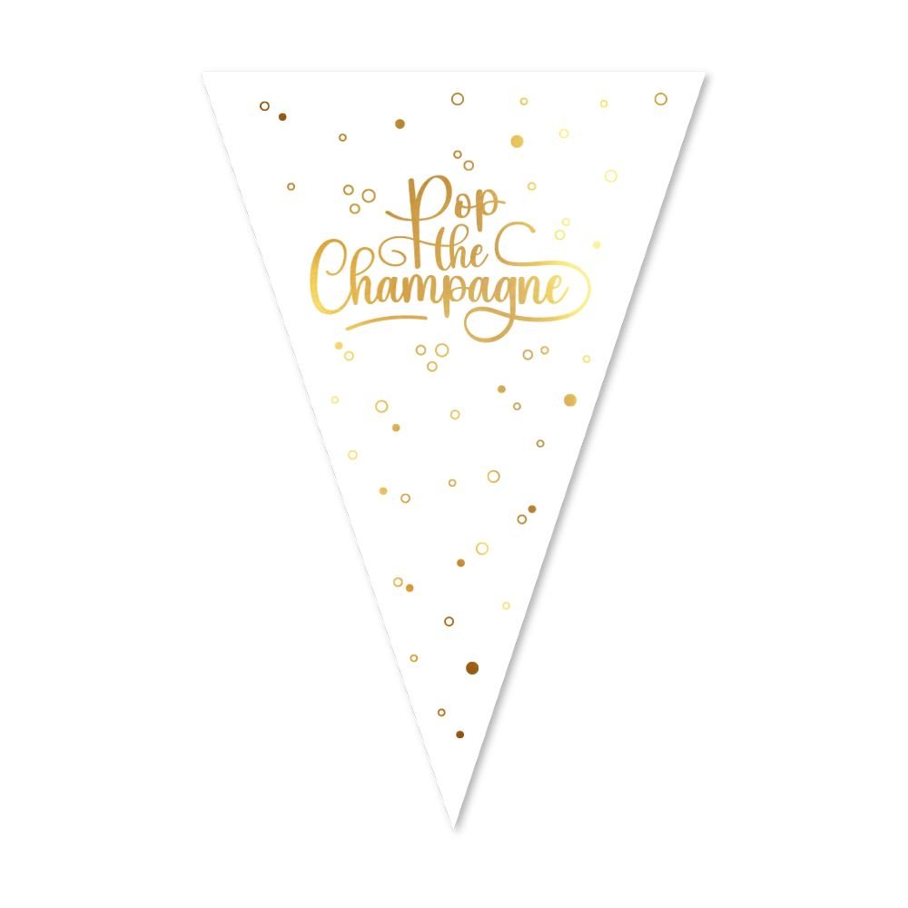 Flagggirlander - Pop the Champagne - Hvit - 20x30 cm flagg - 10 m - Vimpler, Hengende dekorasjoner