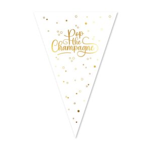 Flagggirlander - Pop the Champagne - Hvit - 20x30 cm flagg - 10 m
