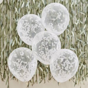 Konfettiballonger - Hey Baby - Botanical Baby - 5-pakning