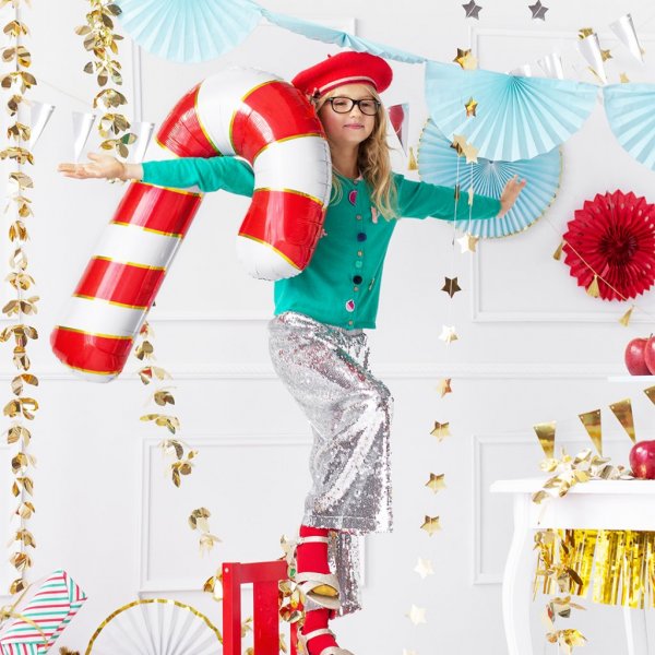 Folieballong - Sukkerstang - Rød/Hvit/Gull Folieballong - Sukkerstang - Rød/Hvit/Gull