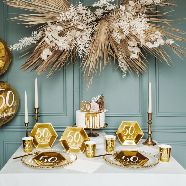 Desserttallerkener - 50-årsdag - Hvit/Gull - 6-pakning Desserttallerkener - 50-årsdag - Hvit/Gull - 6-pakning