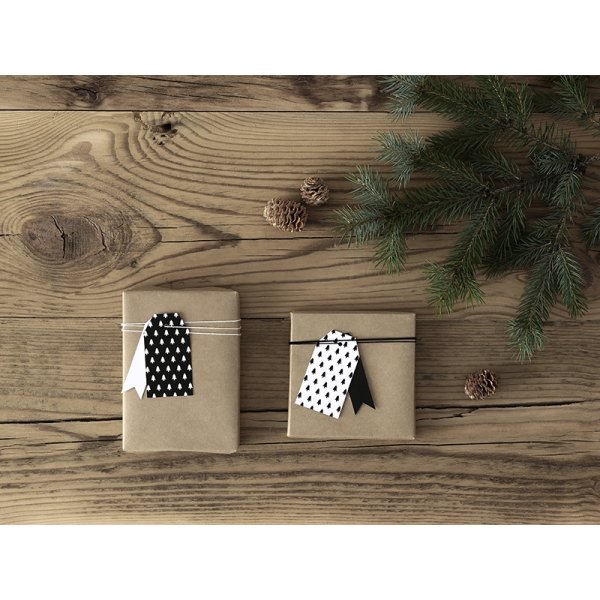 Gavelapper - Svart/Hvitt - Juletrær - 12-pakning Gavelapper - Svart/Hvitt - Juletrær - 12-pakning