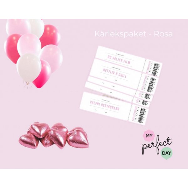Kjærlighetspakke Rosa - kjærlighetskuponger, ballonger, nougatthjerter Kjærlighetspakke Rosa - kjærlighetskuponger, ballonger, nougatthjerter
