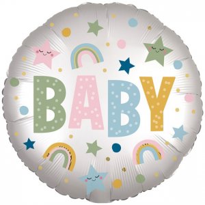 Folieballong - Rund - BABY - Pastellstjerner og regnbuer Folieballong - Rund - BABY - Pastellstjerner og regnbuer