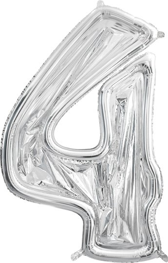 Nummerramme for ballong – Sølv – 126 cm – Nummer: 4 – Ballongrammer, Ballonger