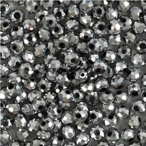 Fasetterte perler - 3 x 4 mm - Slv