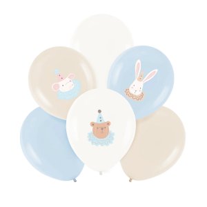 Ballongbukett - S�te dyr - Lysebl�/Hvit/Naturfarget - 6 stk