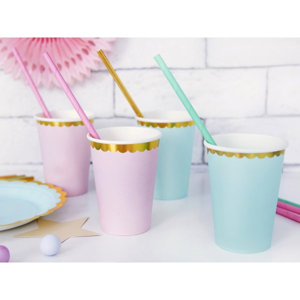 Papirkopper - Rosa - Gullkant - 6-pakning