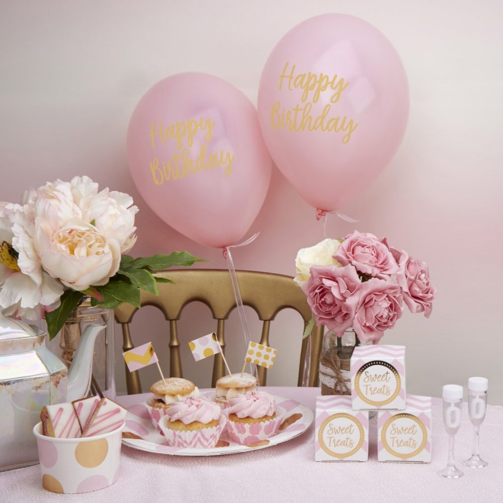 Ballonger - Gratulerer med dagen - Rosa/Gull - 8-pakning - Ballerina