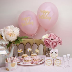 Ballonger - Gratulerer med dagen - Rosa/Gull - 8-pakning