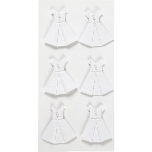 Klistremerker - hvite - kjole - strrelse 35x31 mm - 6 stk
