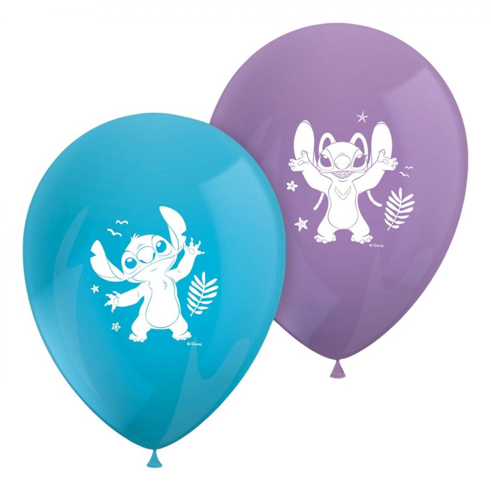 Ballonger – Stitch & Angel – Blå/Lilla – 8-pakning – Ballonger med trykk, Ballonger