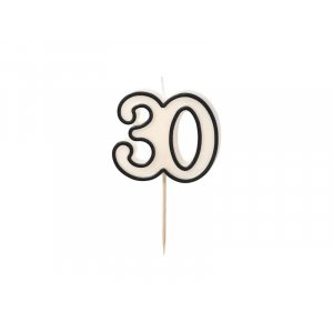 Kakelys/Bursdagslys - 30 - Svart/Hvit - 5,5 cm