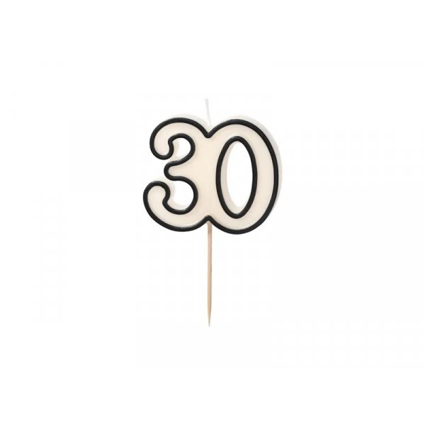 Kakelys/Bursdagslys - 30 - Svart/Hvit - 5,5 cm
