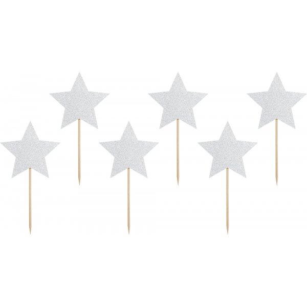 Kakespenner - Stjerner - Sølvglitter - 6-pakning Kakespenner - Stjerner - Sølvglitter - 6-pakning