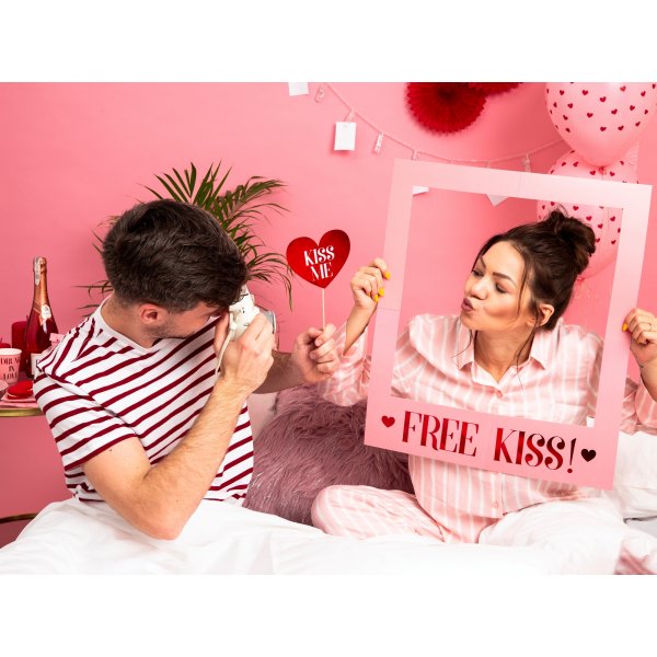 Ballonger - Lys rosa med rde hjerter - 6-pakning