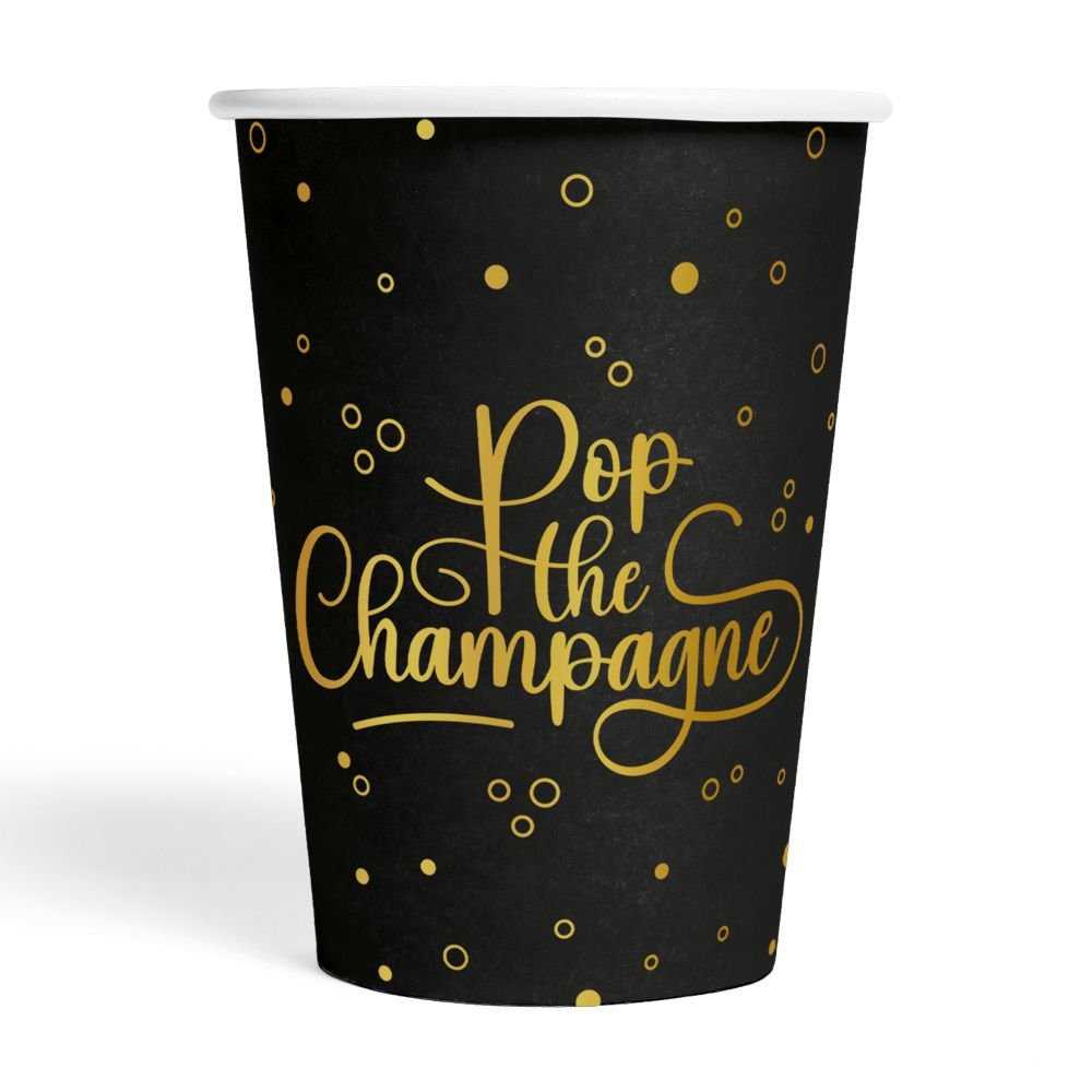 Pappkrus – Pop the Champagne – Svart – 210 ml – 8-pakning – Papirkopper, Borddekking
