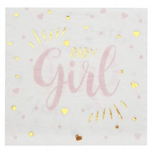 Servietter - Baby Girl - Rosa/Gull - 20-pakning