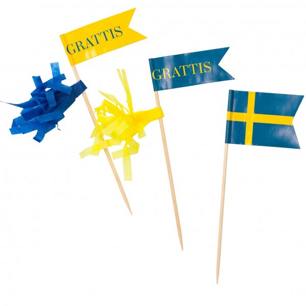 Kakedekorasjoner 24 stk - blå og gul Kakedekorasjoner 24 stk - blå og gul