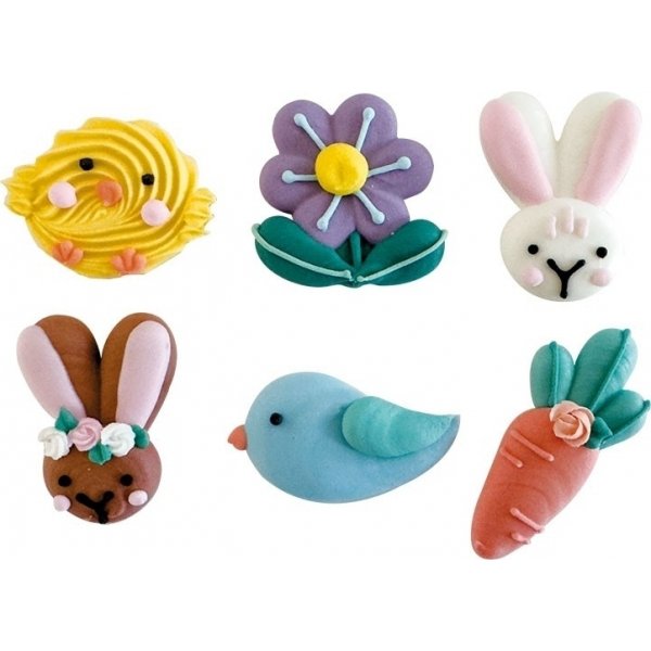 Sukkerpynt - Påske - Kylling, Blomst, Kaniner, Gulrot, Fugl Sukkerpynt - Påske - Kylling, Blomst, Kaniner, Gulrot, Fugl