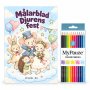 Fargeleggingsark med fargeblyanter - Dyrefest - 10 motiver - A4