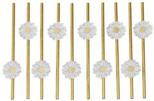 Sugerør - Gull med blomster - 10-pakning Sugerør - Gull med blomster - 10-pakning