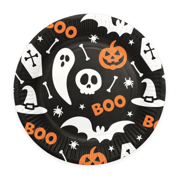 Papptallerkener - Boo - Halloween - 23 cm - 8-pakning Papptallerkener - Boo - Halloween - 23 cm - 8-pakning